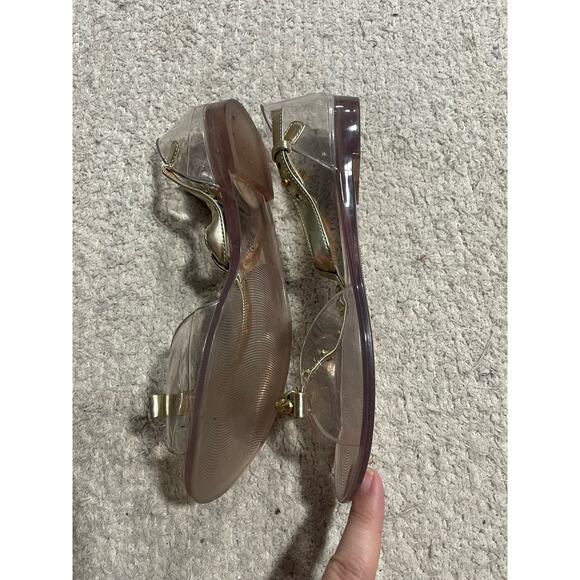 Stuart Weitzman Womens 6 EU36 Clear Aria Gold Bow Jelly Sandals Studded Strappy - Picture 10 of 12